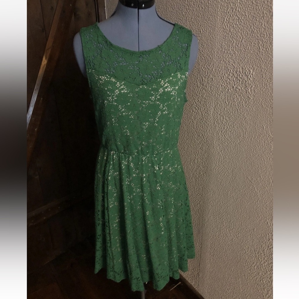 Poema Green Lace Mini Dress